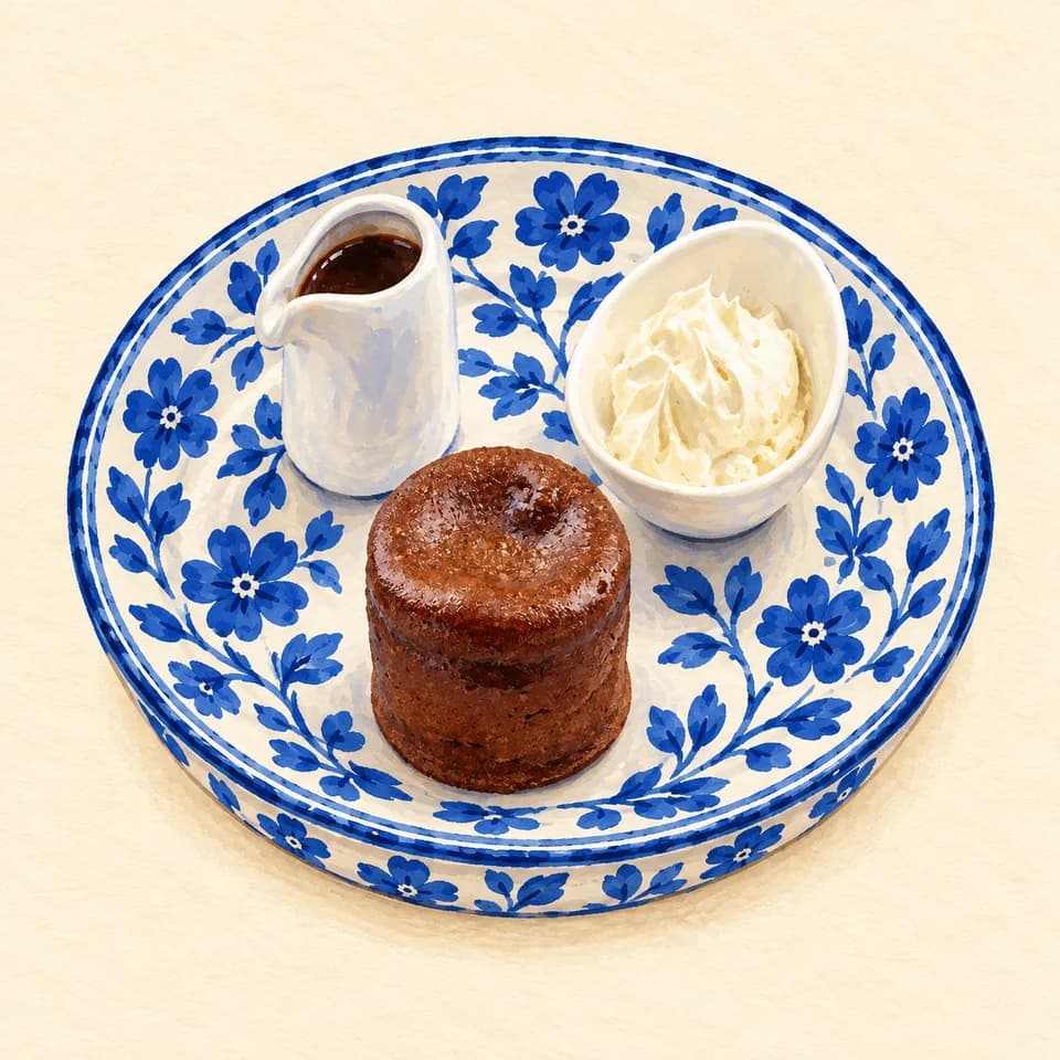 Editorial illustration of Chocolate & Date Fondant