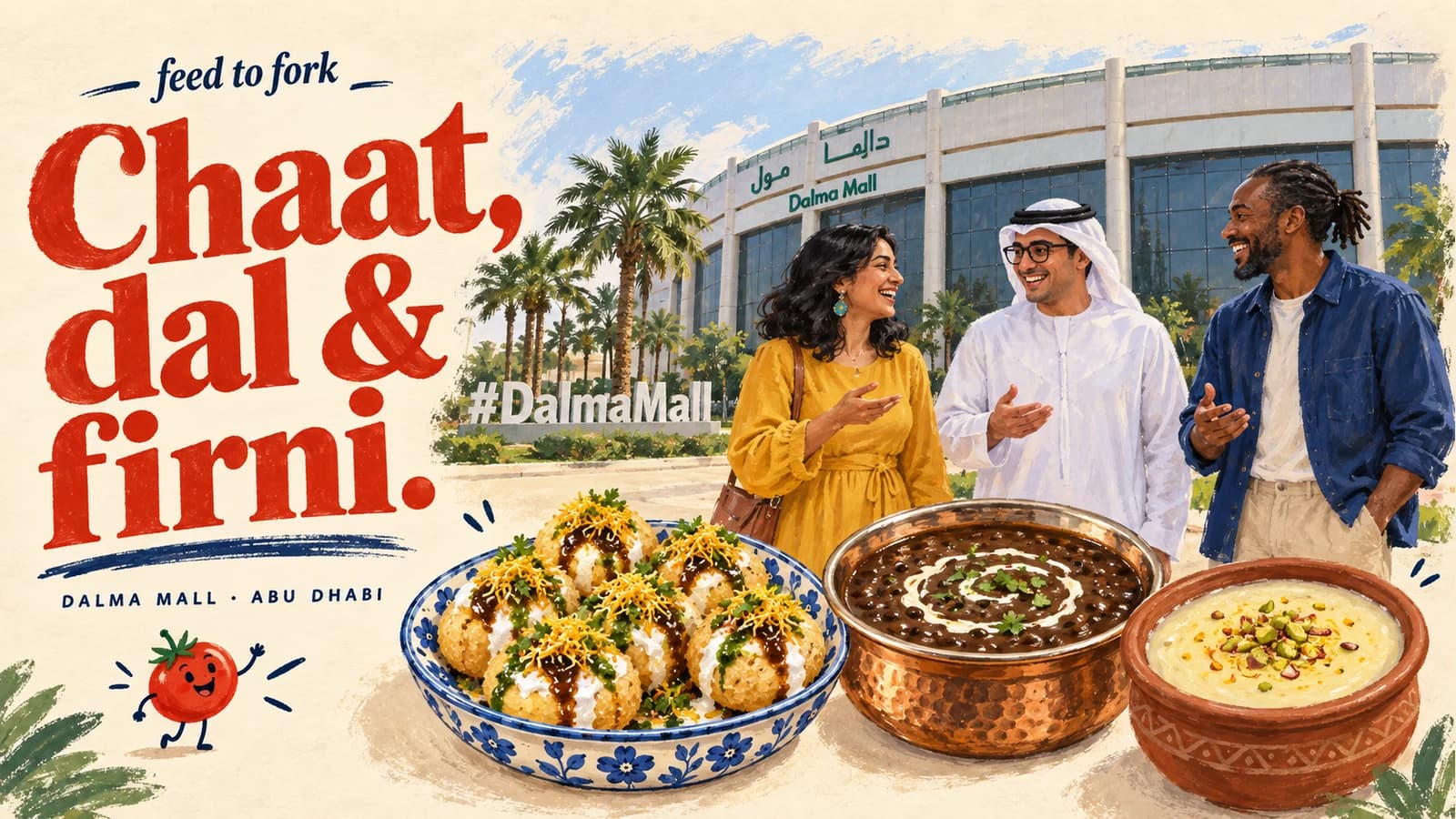 Editorial illustration · A chaat-and-dal meal at Dalma Mall