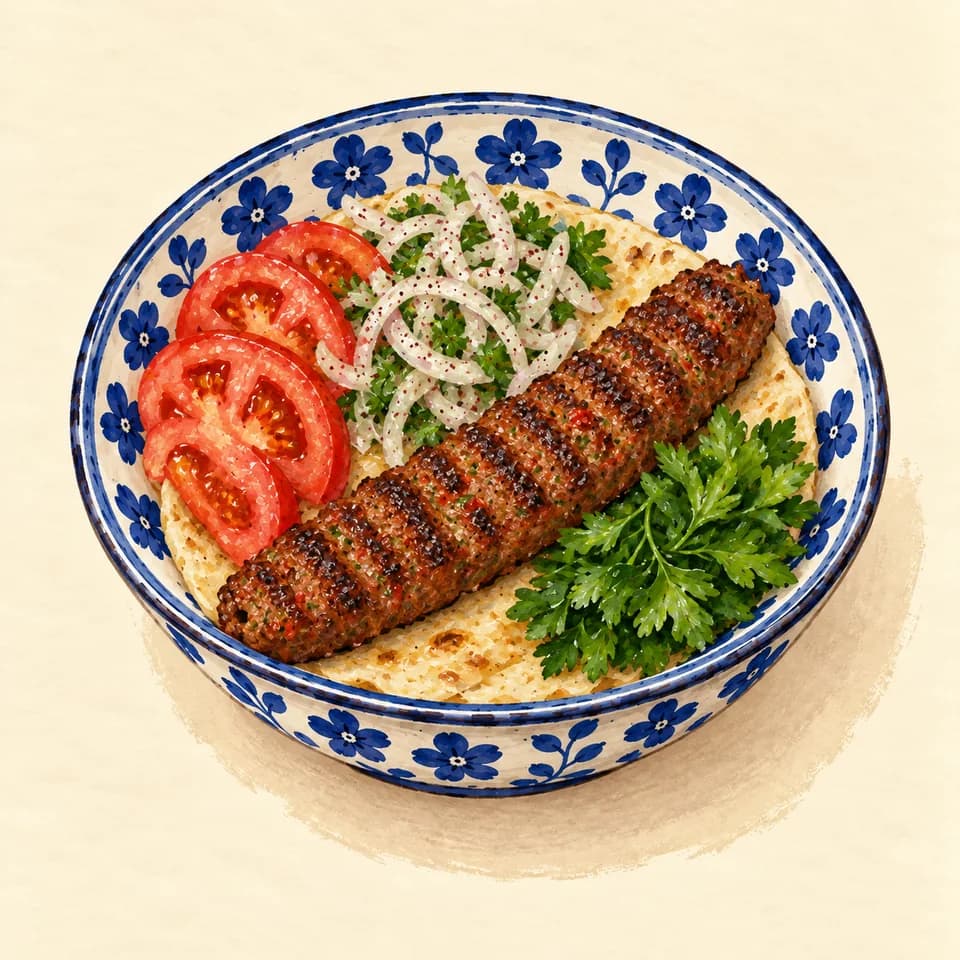 Editorial illustration of Adana kebab