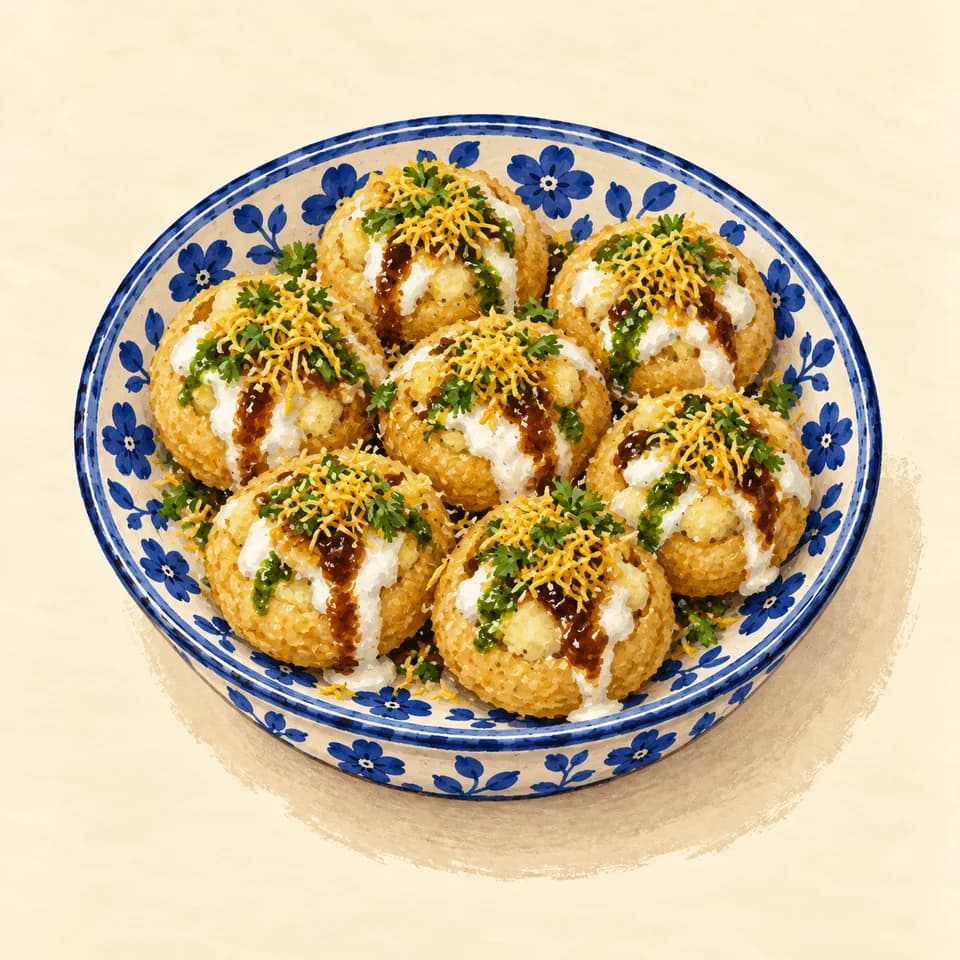 Editorial illustration of Dahi Batata Puri