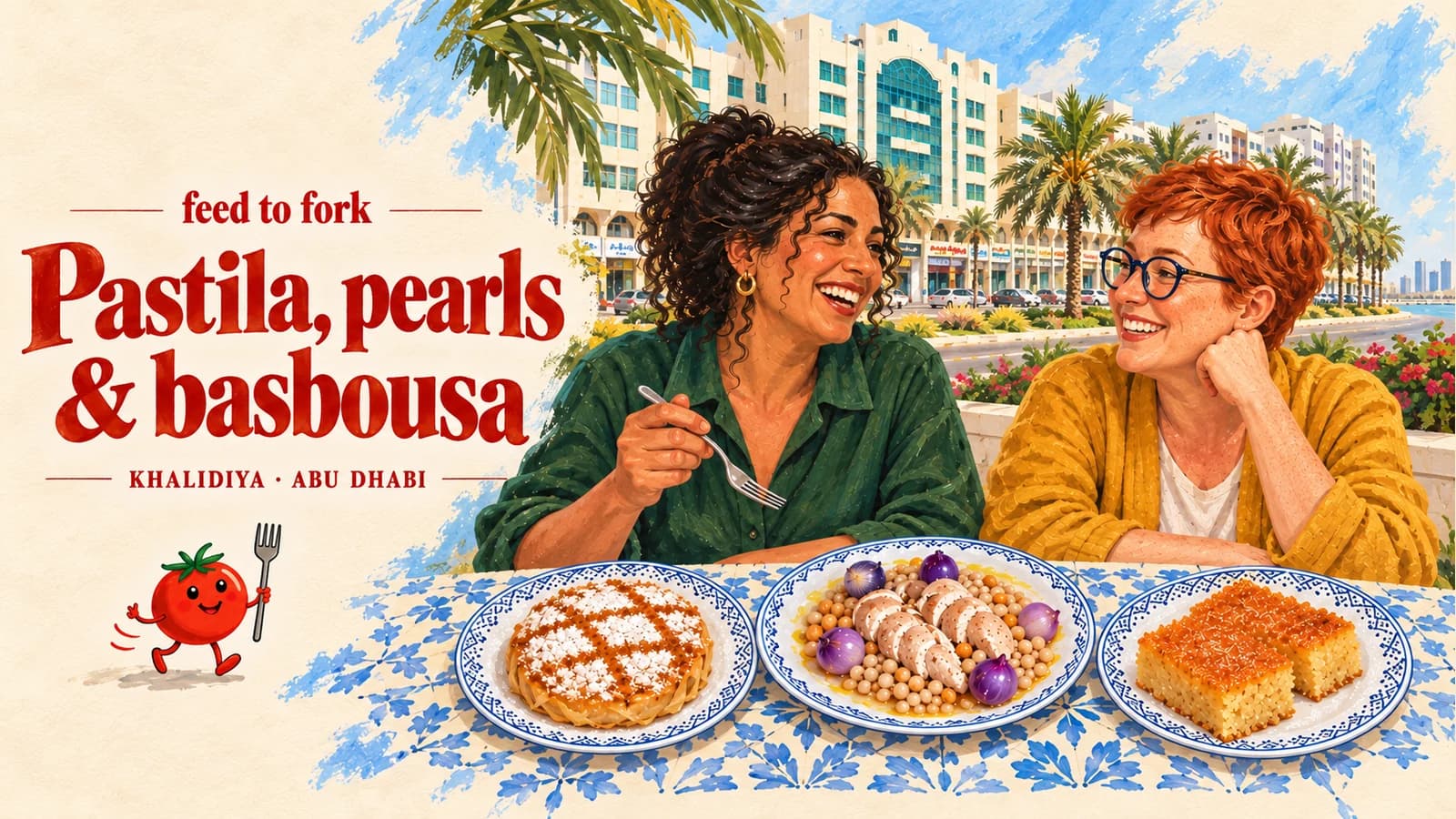 رسم توضيحي · الخالدية: بسطيلة ومغربية وبسبوسة