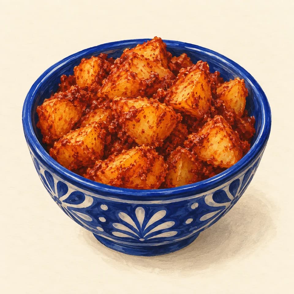 Editorial illustration of Papas Bravas