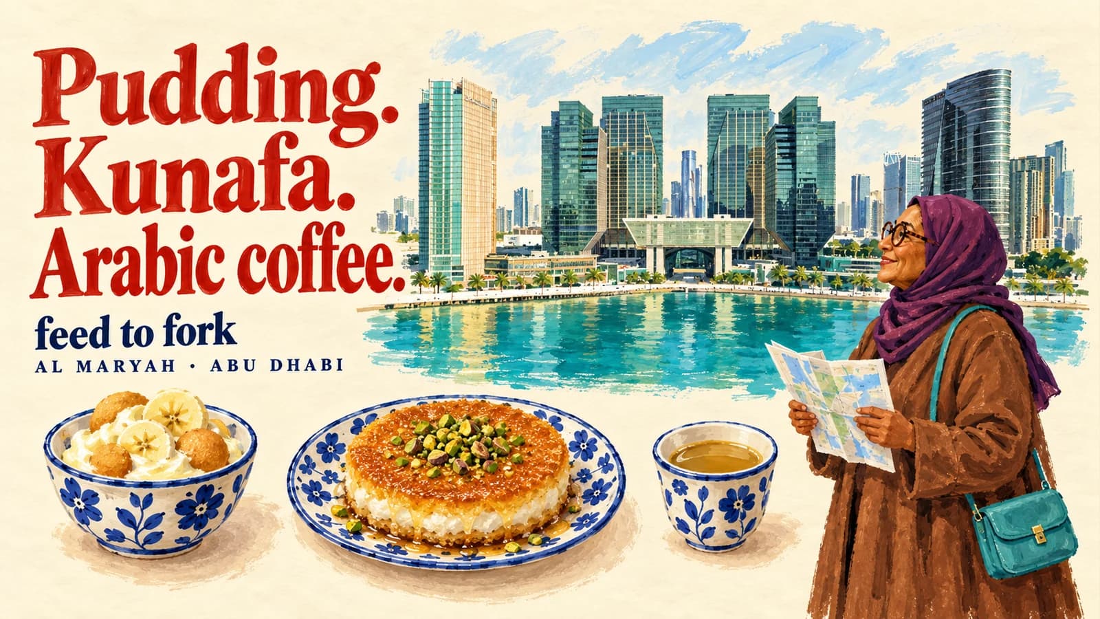 Editorial illustration · Pudding and kunafa to share at The Galleria