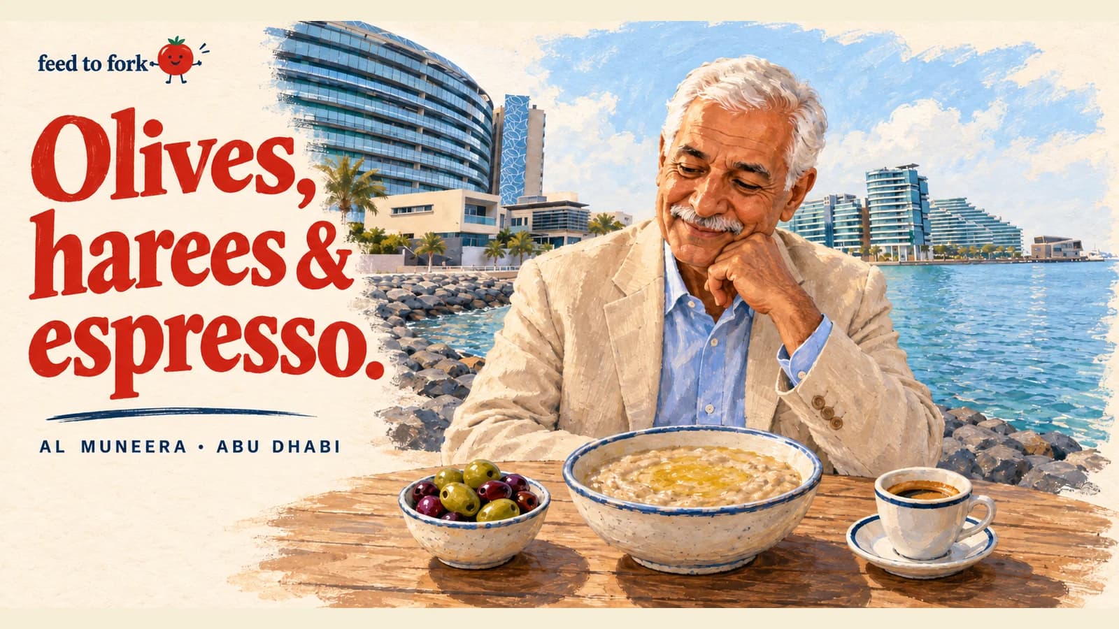Editorial illustration · An Emirati harees lunch in Al Muneera