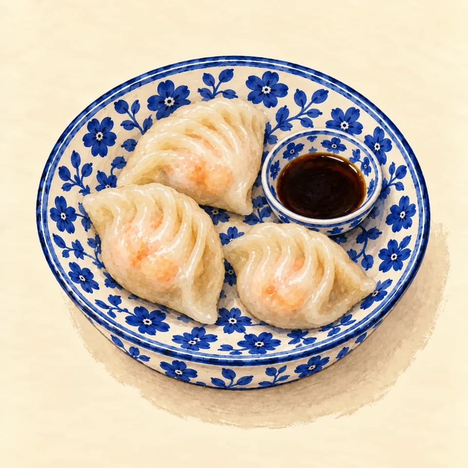 Editorial illustration of Prawn dumplings