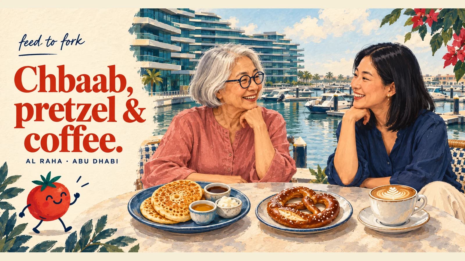 Editorial illustration · An Al Raha breakfast across three communities