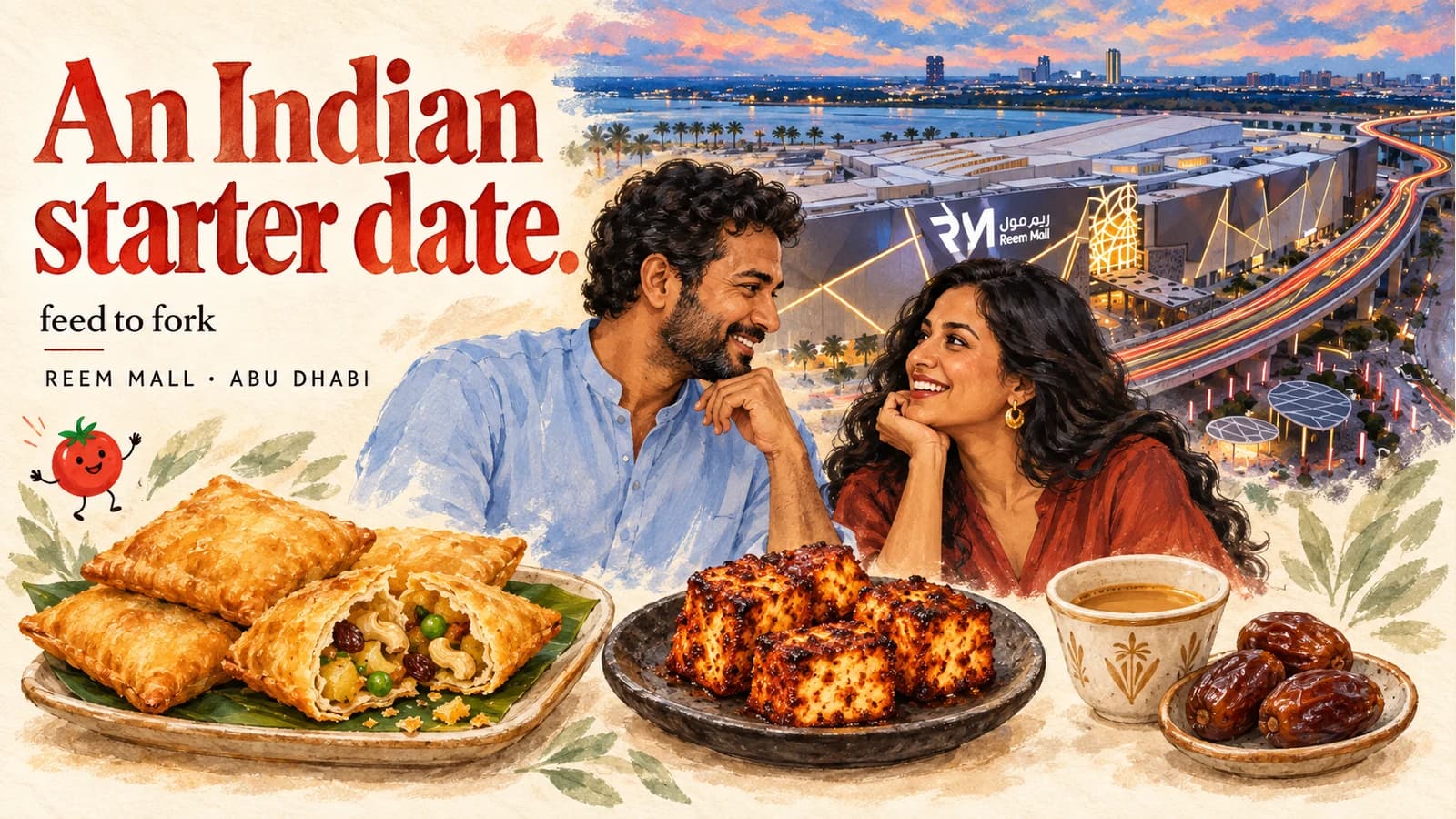 Editorial illustration · Indian small plates and qahwa at Reem Mall