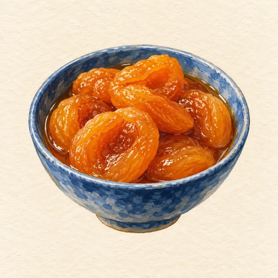 Editorial illustration of Qurbani Ka Meetha — apricot dessert