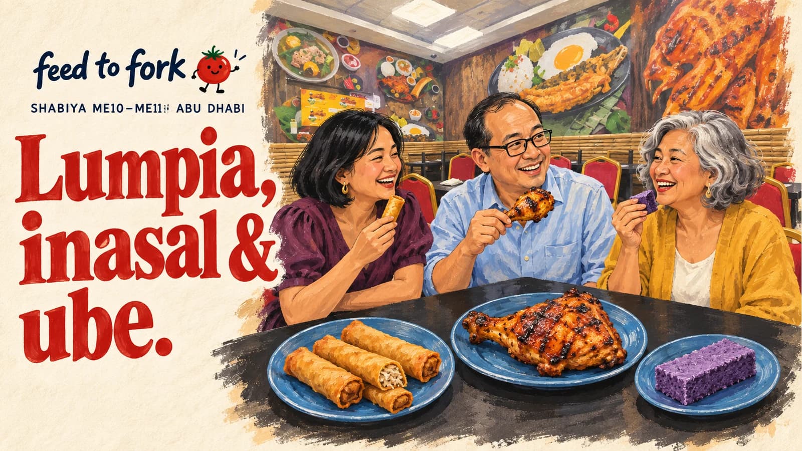 Editorial illustration · A Filipino chicken supper across Shabiya