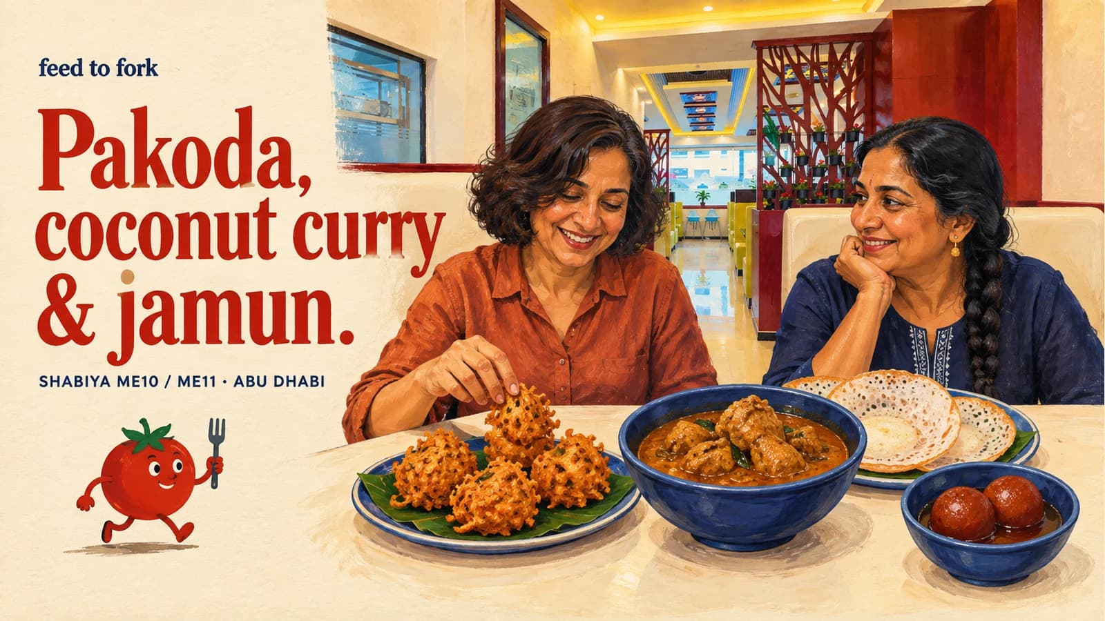 Editorial illustration · Roasted-coconut chicken curry around Shabiya