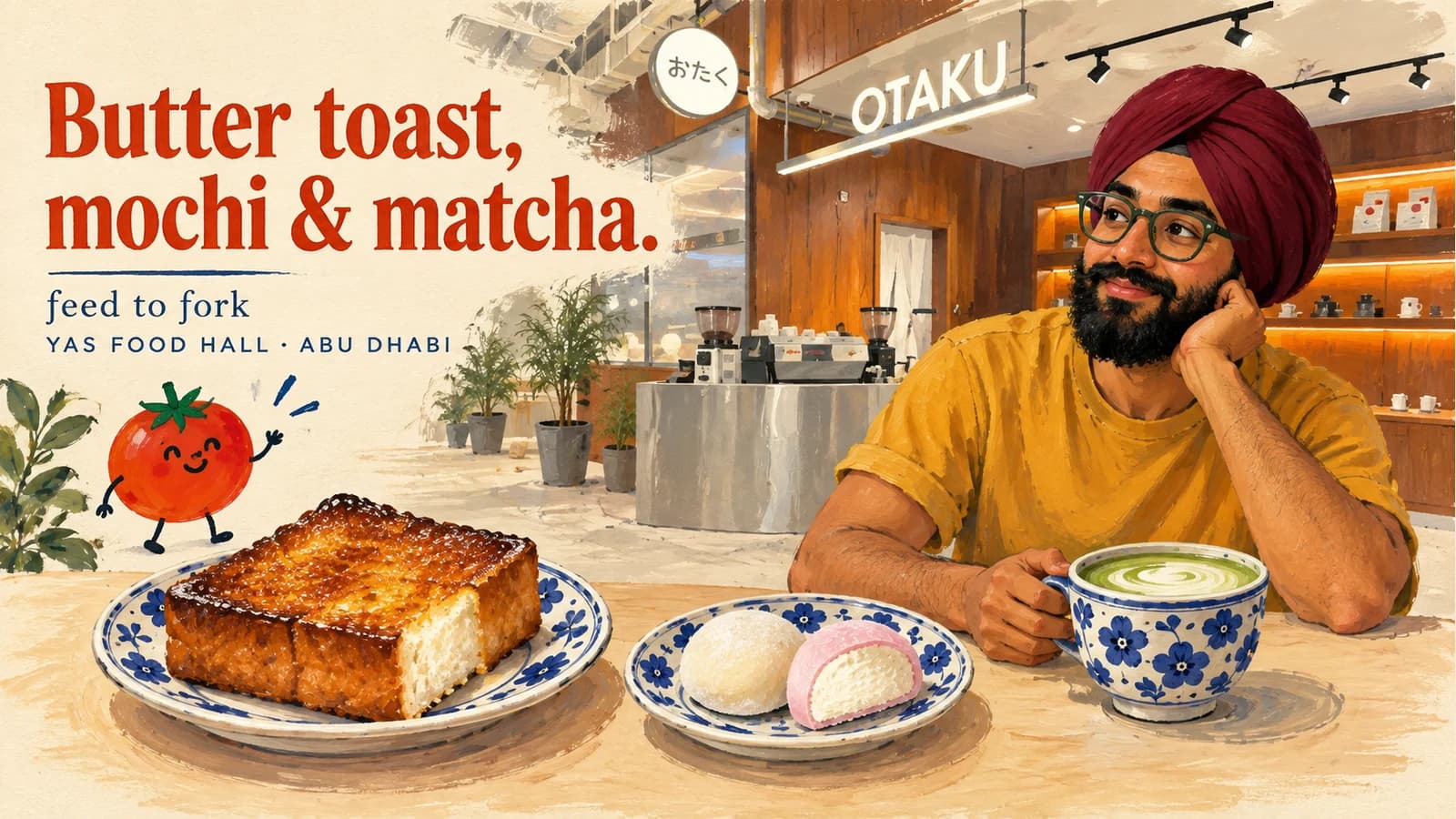 Editorial illustration · Butter toast and mochi for two at Yas Food Hall