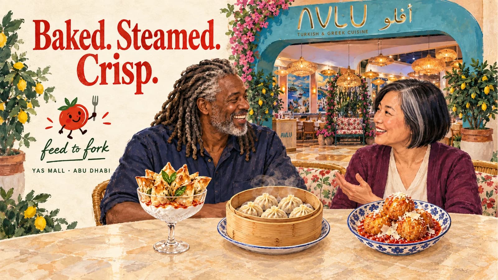 Editorial illustration · Baked, steamed and fried bites at Yas Mall