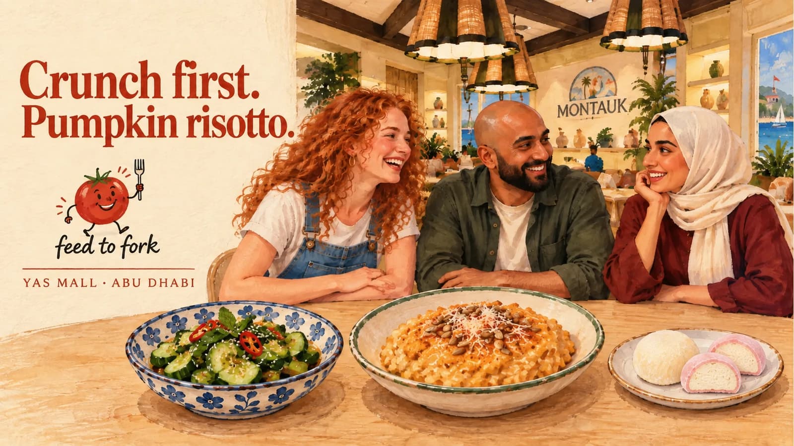Editorial illustration · A pumpkin-risotto lunch at Yas Mall