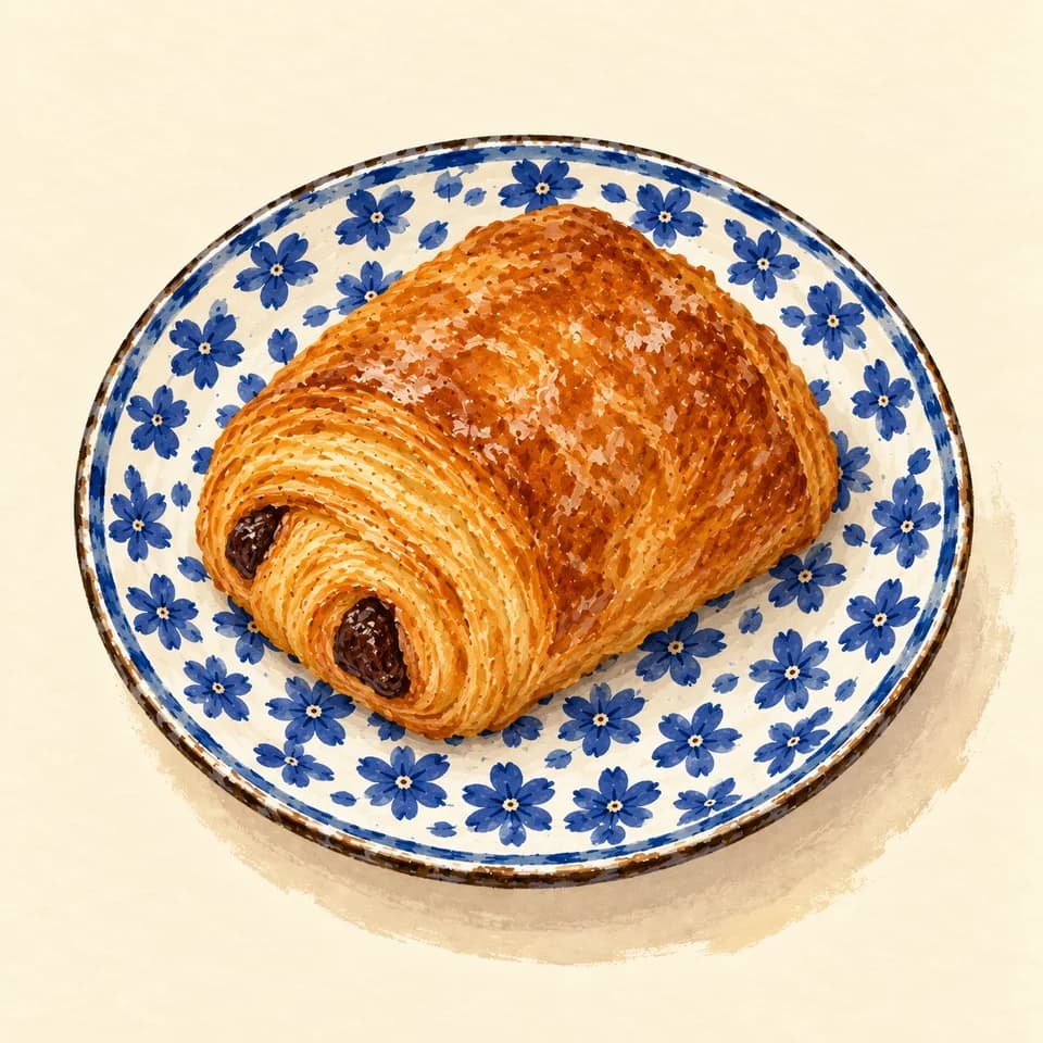 Editorial illustration of Pain au Chocolat