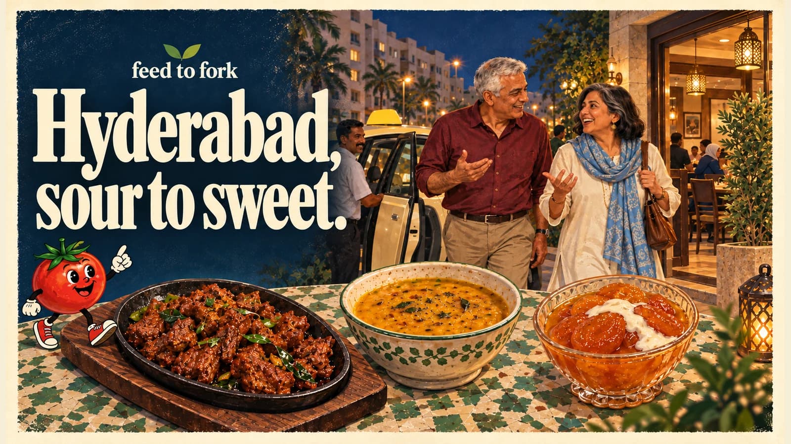 Editorial illustration · Hyderabad: talawa, sour dal and apricot