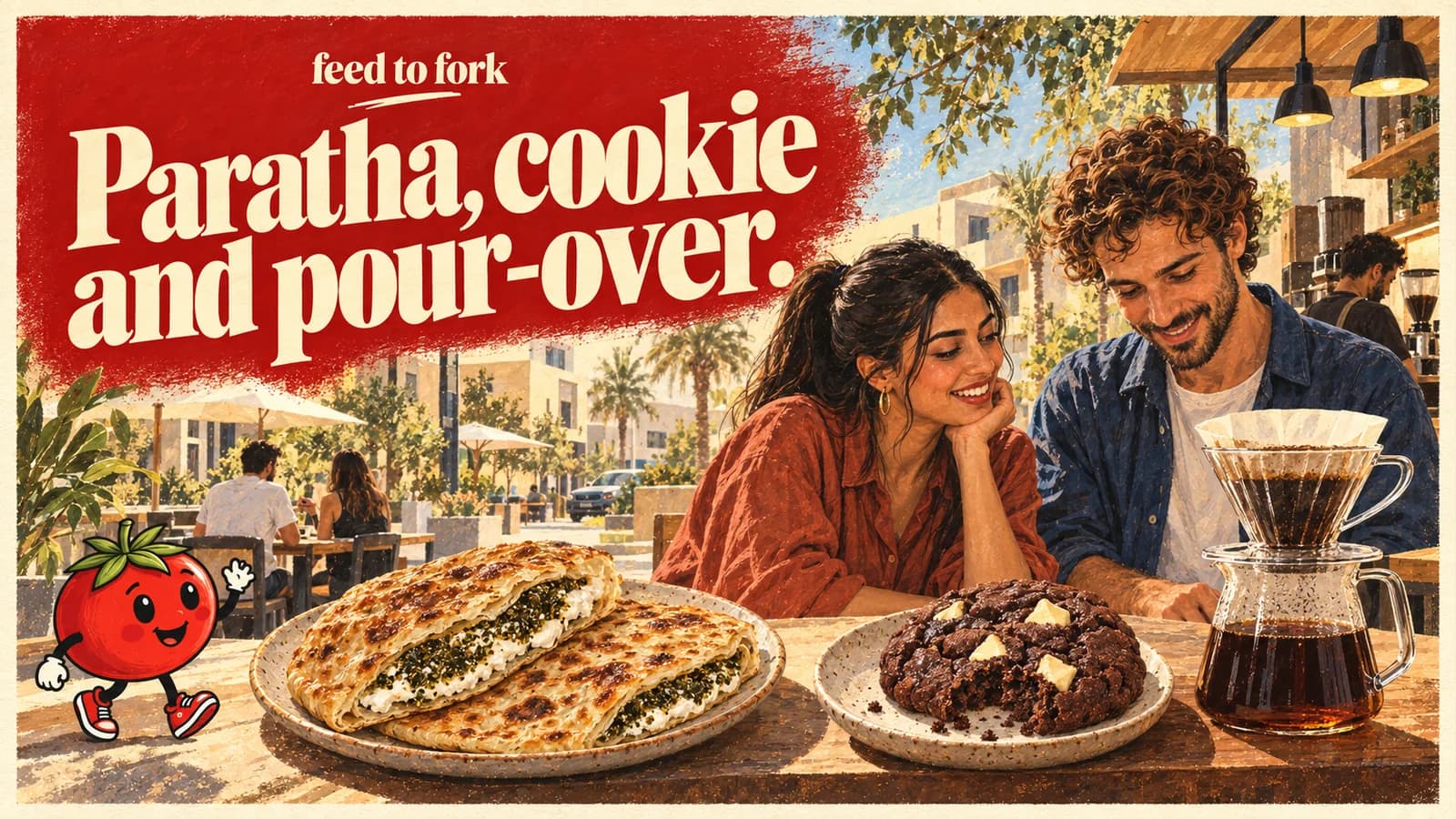 Editorial illustration · Al Warqa: paratha, a cookie and pour-over