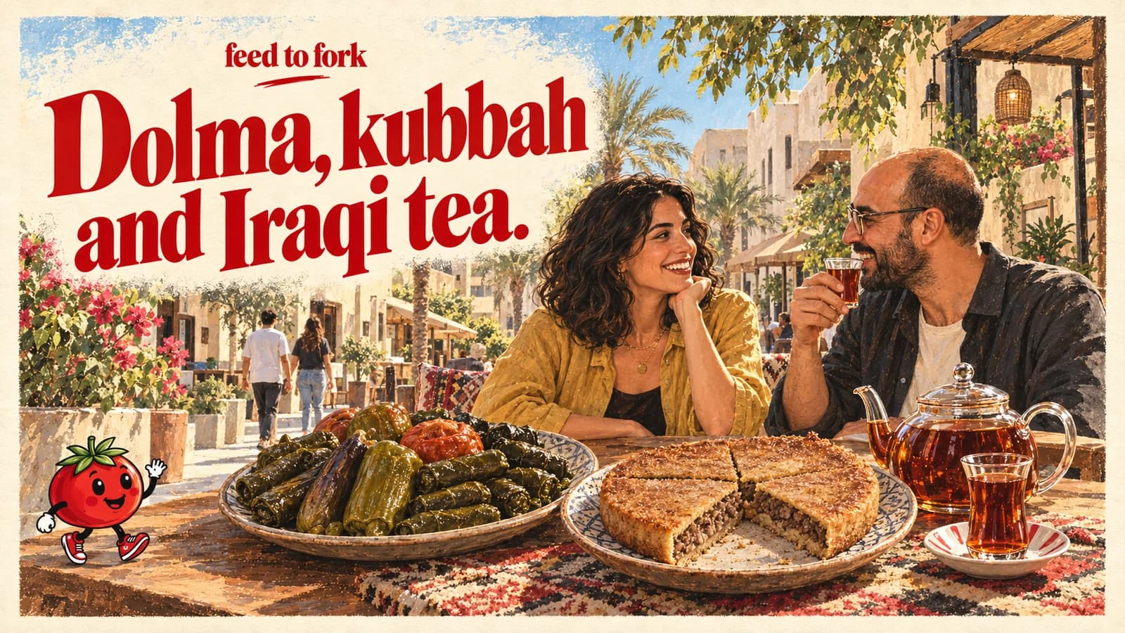 Editorial illustration · Iraqi Dubai: dolma, Mosul kubbah and tea