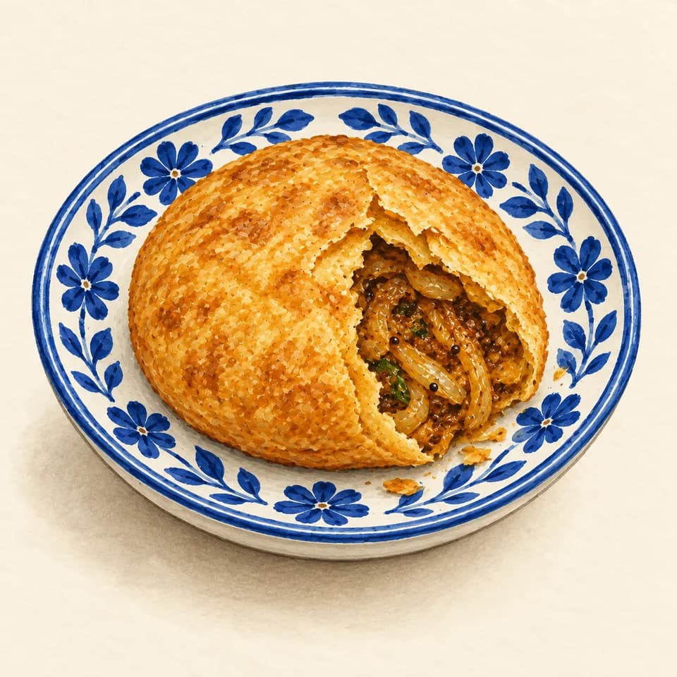 Editorial illustration of Pyaaz Kachori, one piece