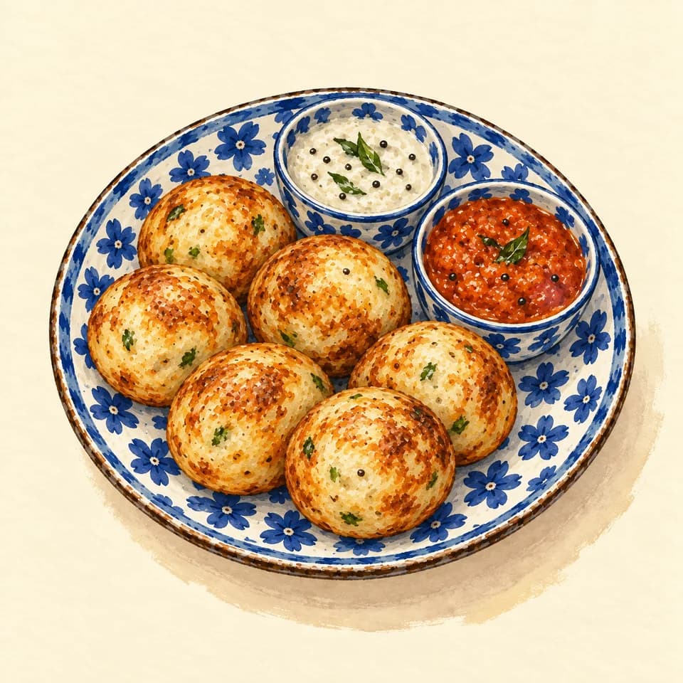 Editorial illustration of Kuzhi Paniyaram