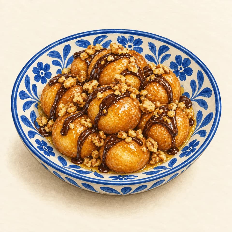 Editorial illustration of Loukoumades
