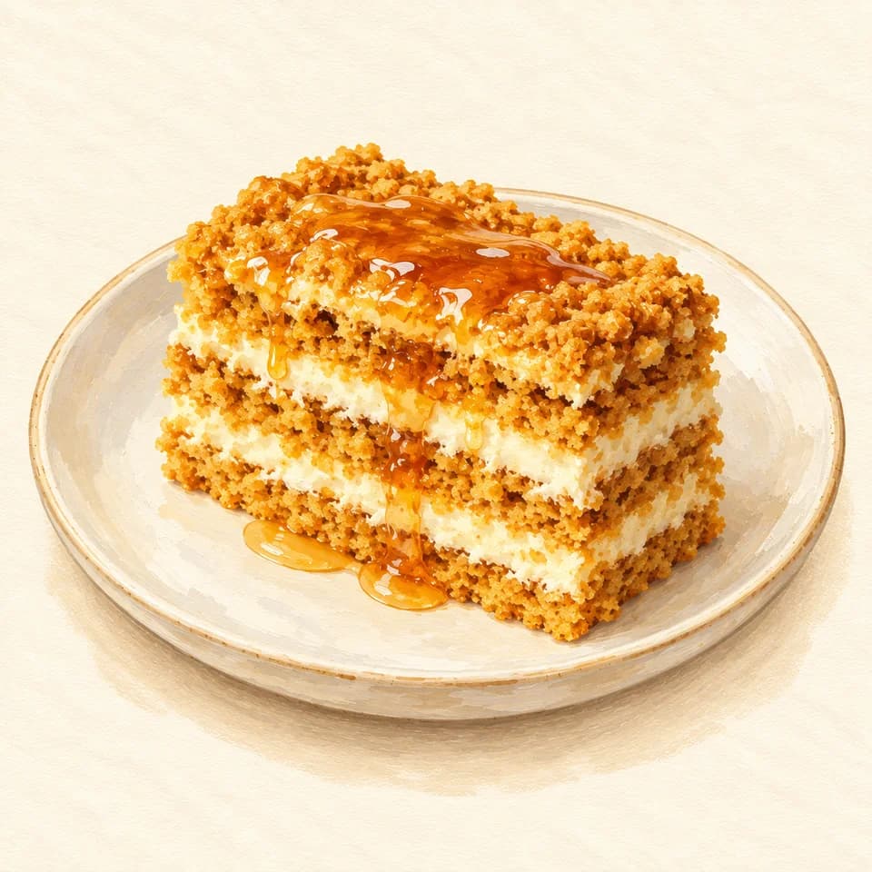 Editorial illustration of Honey Cake Pudding at 02 Café