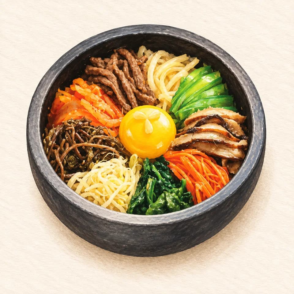 Editorial illustration of Bibimbap at Manna Land