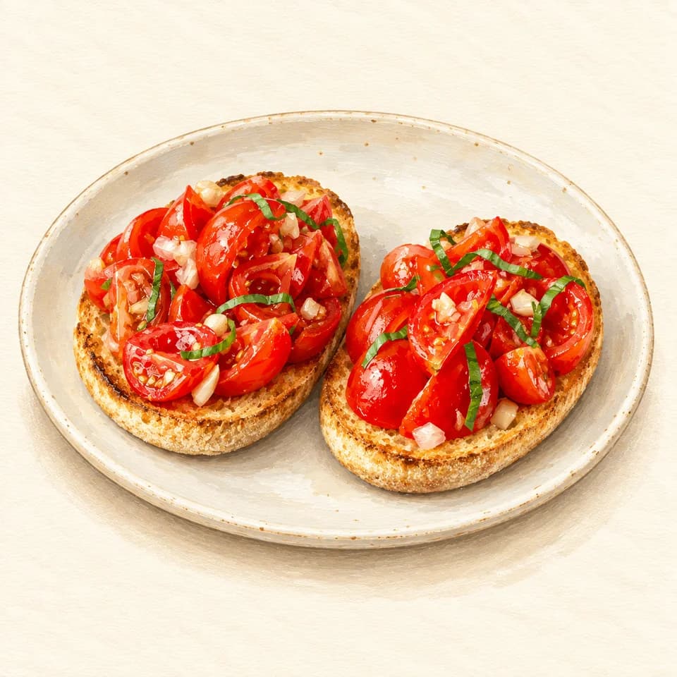 Editorial illustration of Bruschetta at Pizza Di Rocco