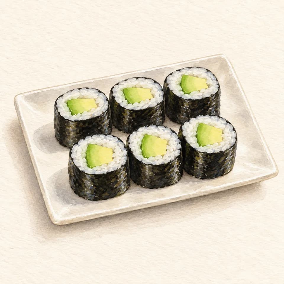 رسم توضيحي لطبق ماكي الأفوكادو في Sushi Library
