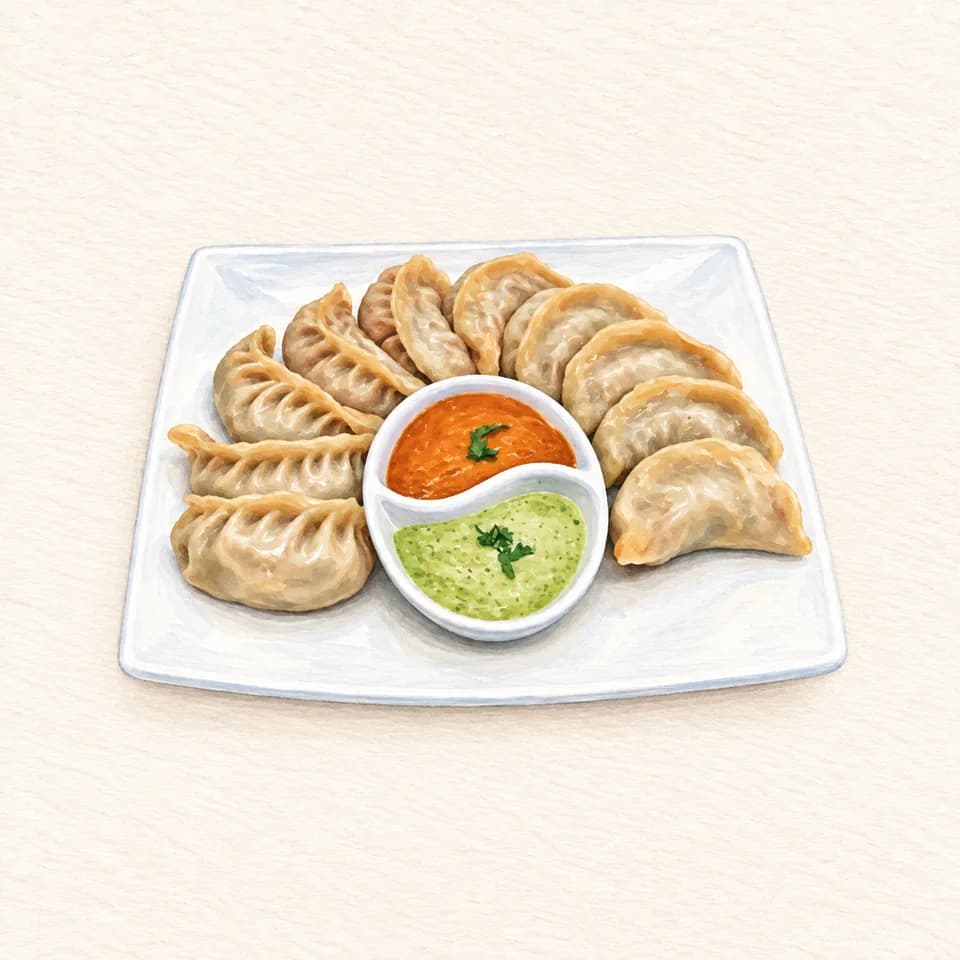 Editorial illustration of Veg Steam Momo at Vansha Ghar