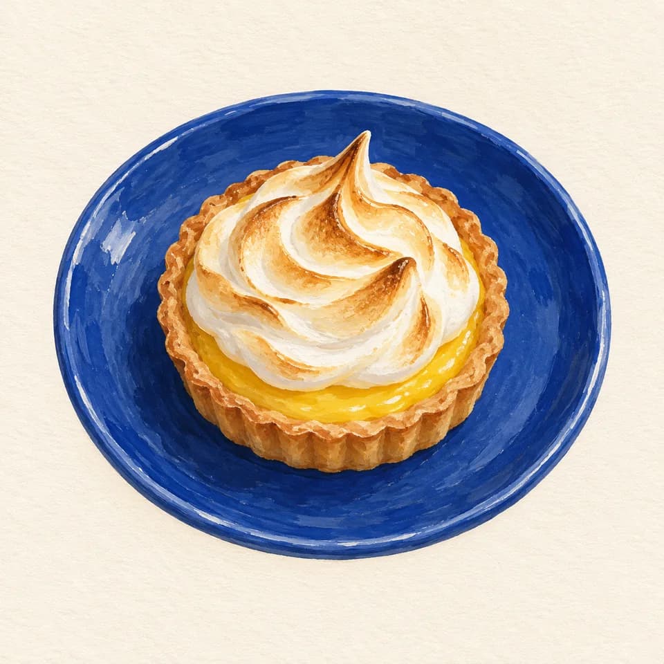 Editorial illustration of Lemon Meringue Tart at Arrows & Sparrows Café; not a venue photograph