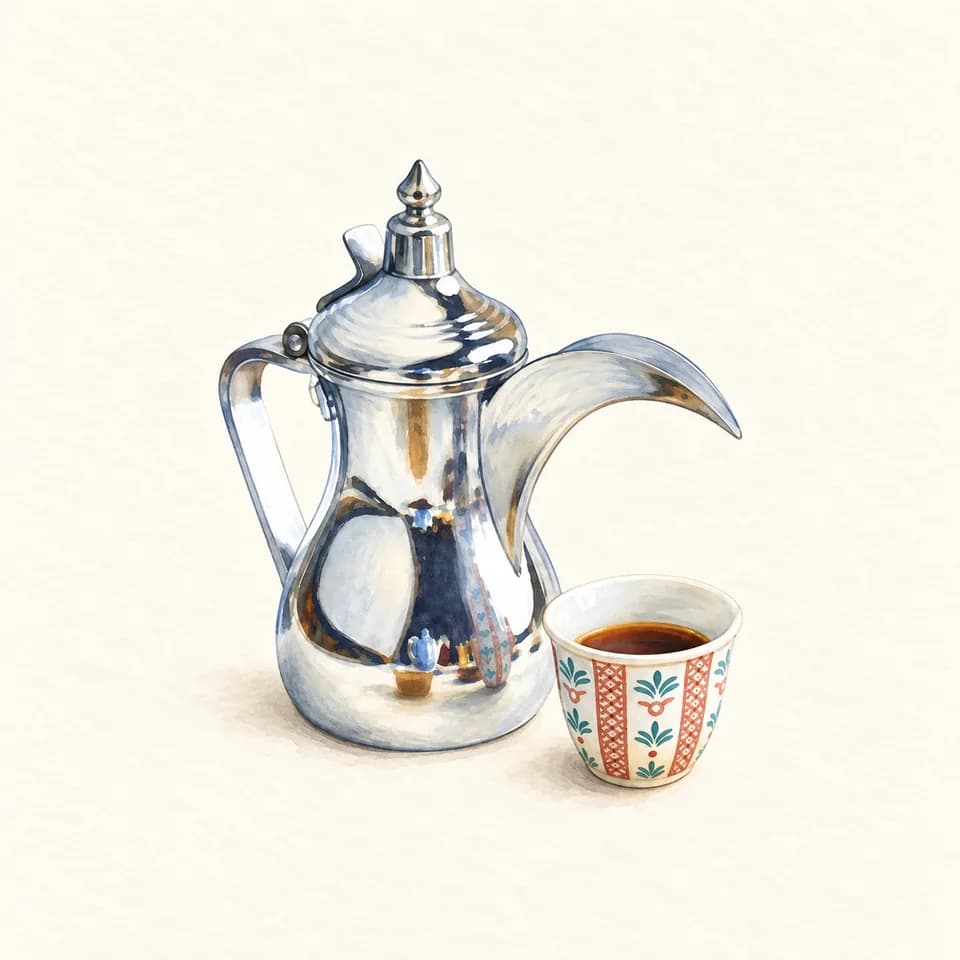 رسم توضيحي لطبق قهوة عربية في Arabian Tea House