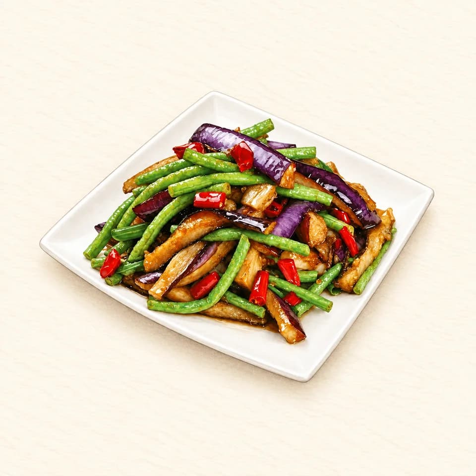 Editorial illustration of Beans And Eggplant 042 at Bei Dou Xing Restaurant