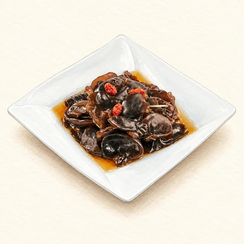 رسم توضيحي لطبق سلطة الفطر الأسود الصينية في Din Tai Fung