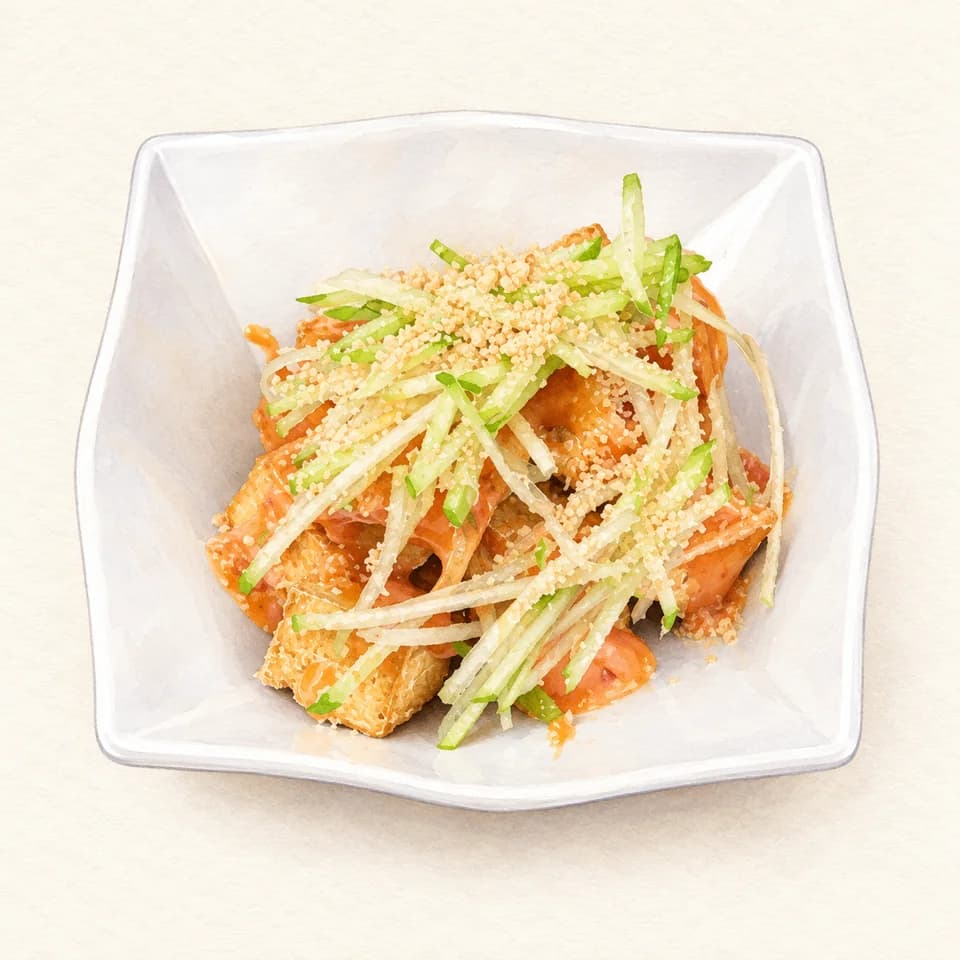 Editorial illustration of Fried tofu with apple at Hawker Chan