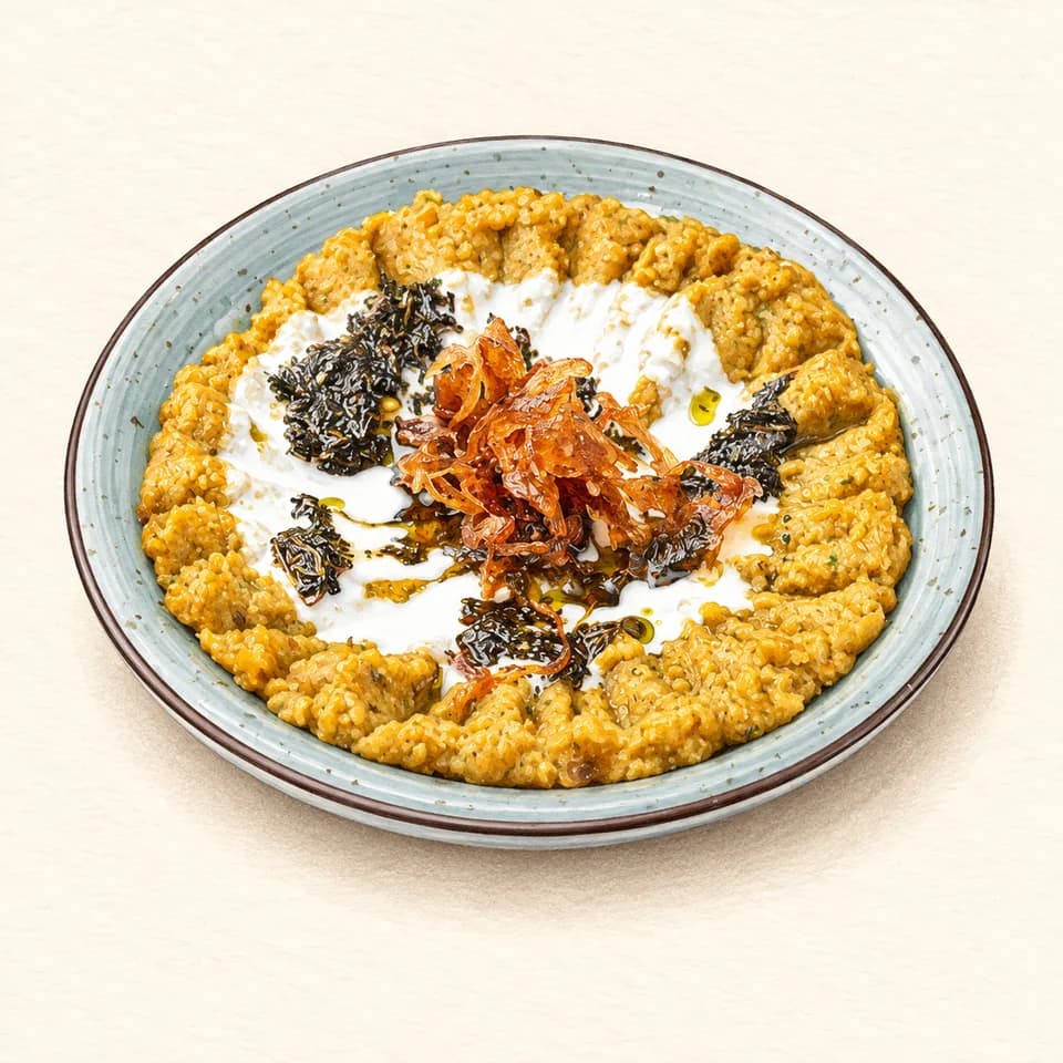 Editorial illustration of Kashk Bademjan at Kabab Al Shaif Restaurant