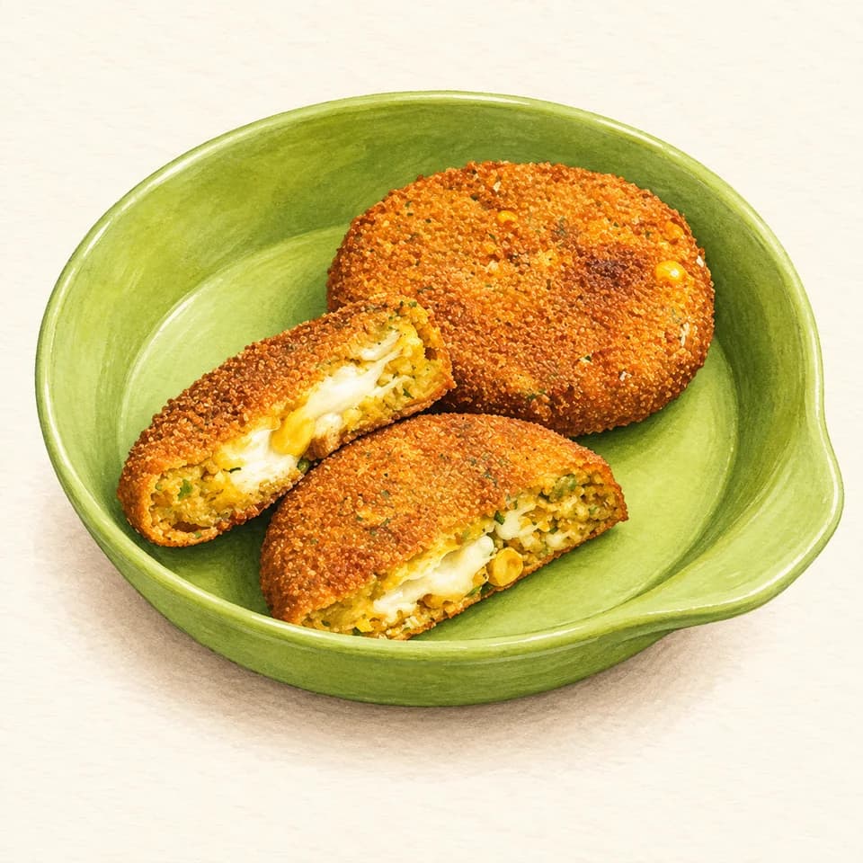 Editorial illustration of Corn Cheese Tikki (2 Pcs) at Kamat Vegetarian