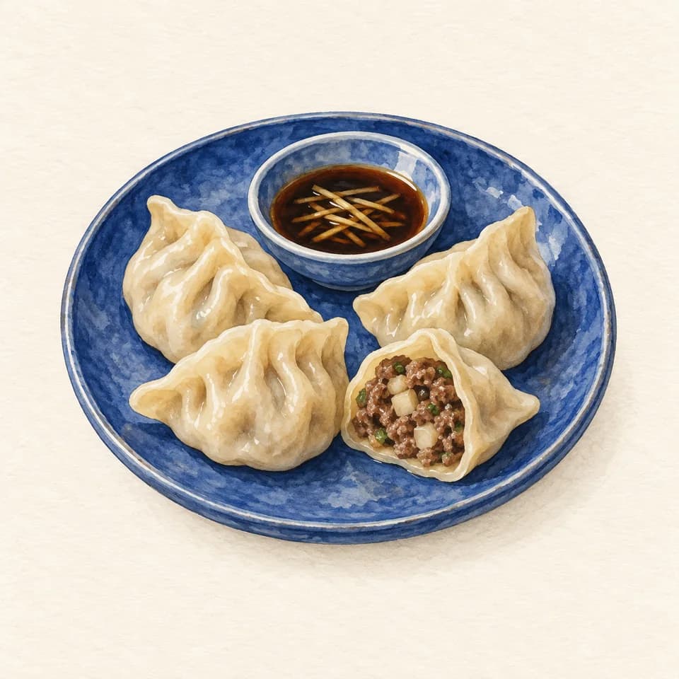 Editorial illustration of Wagyu Beef Dumpling at Lah Lah; not a venue photograph