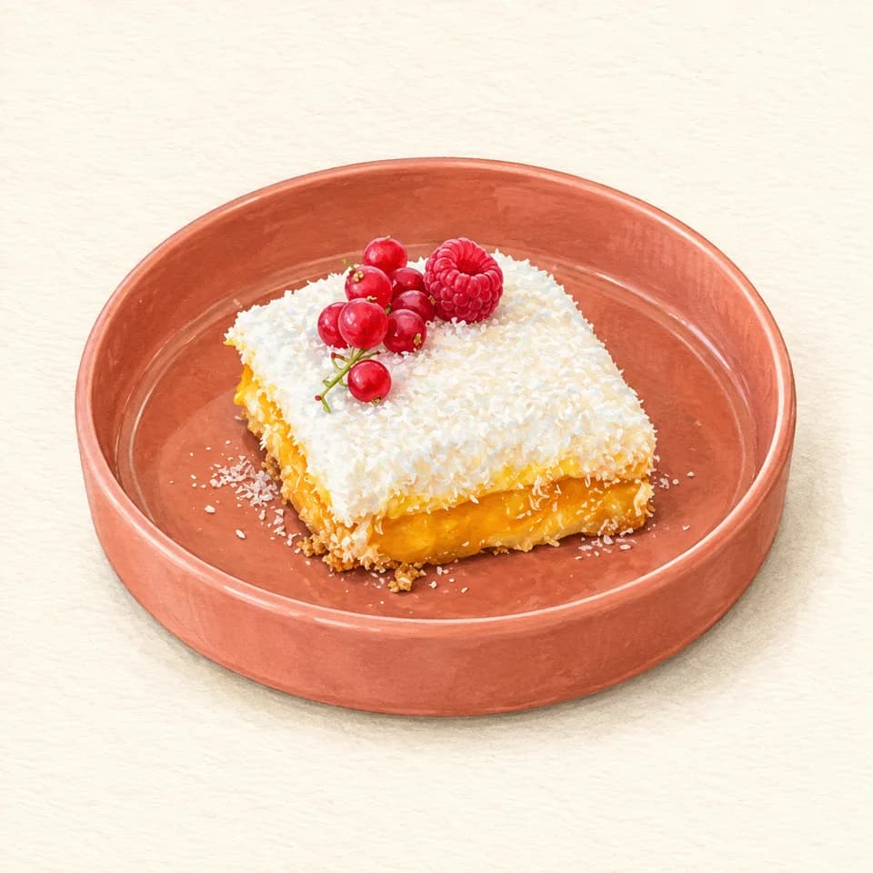 Editorial illustration of Coconut Mango Cake at Mara Lounge