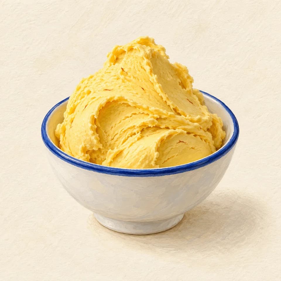 Editorial illustration of Saffron Ice Cream at Mazmi Coffee & More