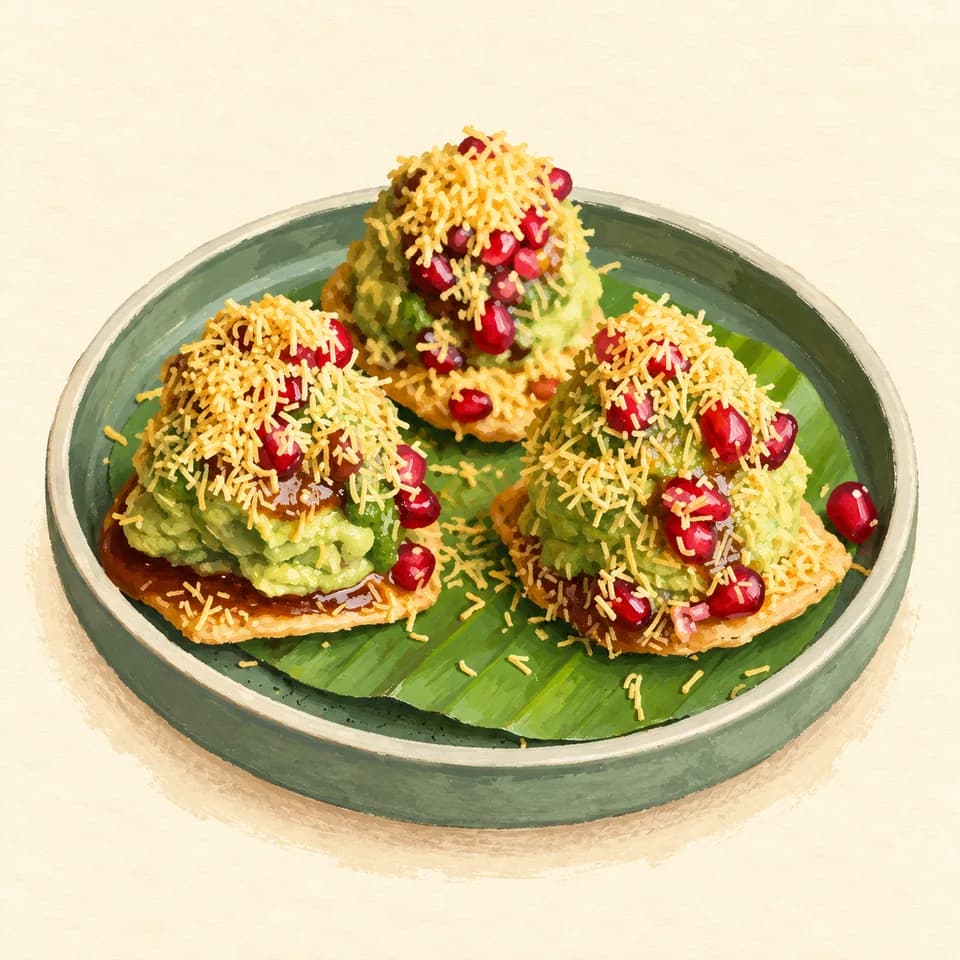 Editorial illustration of Avocado Papdi Chaat at Mohalla