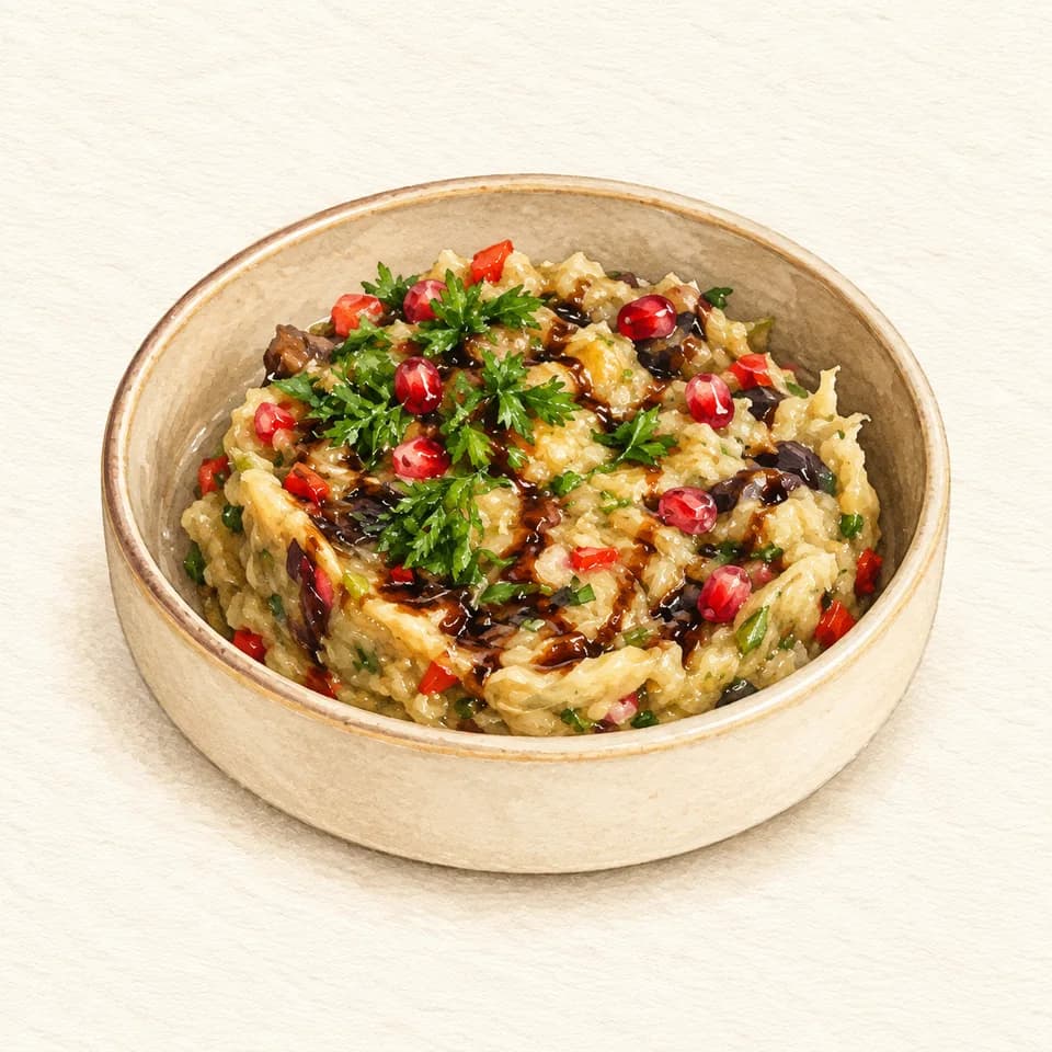 Editorial illustration of Baba Ghanouj at Rawabi Al Sham