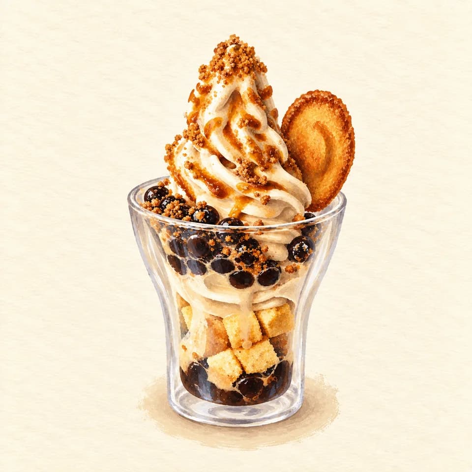 Editorial illustration of Kokuto Soft Serve at REIF Japanese Kushiyaki