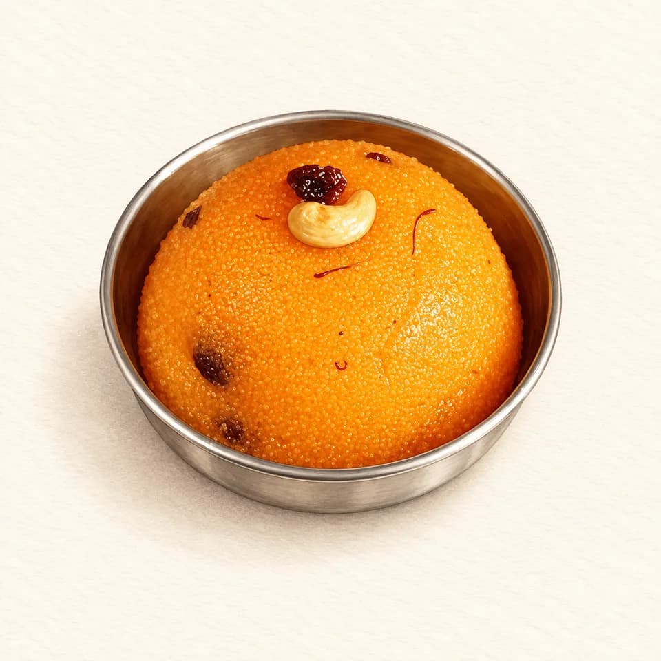 Editorial illustration of Rava Kesari at Sangeetha Vegetarian Restaurant