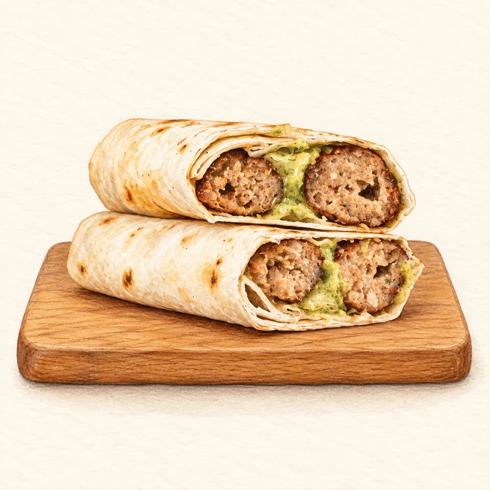 Editorial illustration of Green Maabouj Meat Shawarma at Shawarma Factory