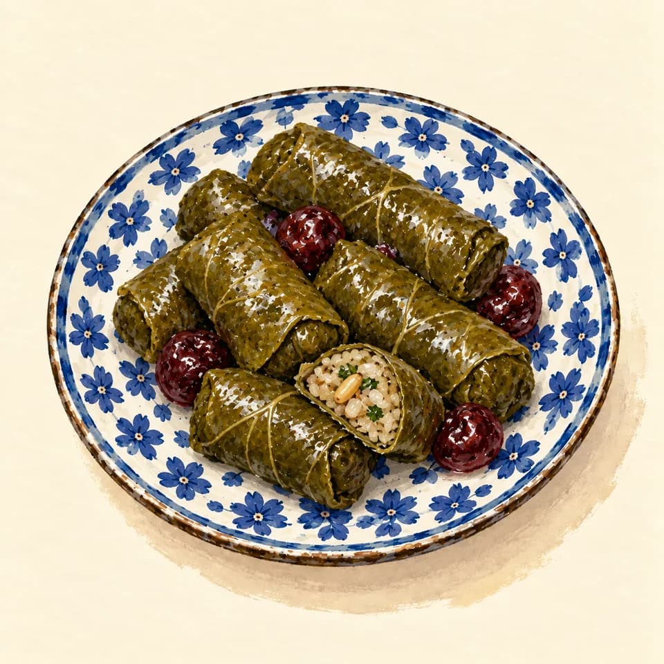 رسم توضيحي لطبق ورق عنب محشو بالكرز