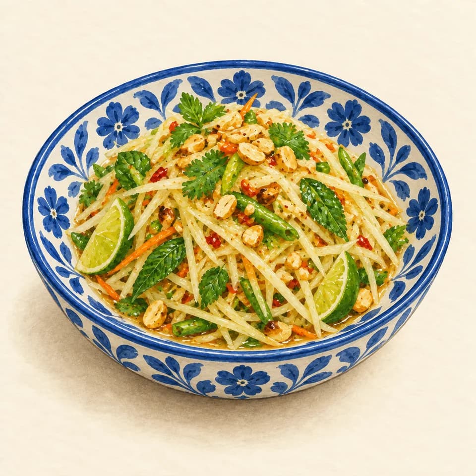 Editorial illustration of Green papaya salad