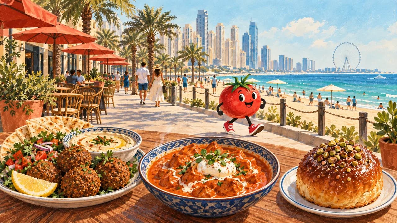 Editorial illustration · JBR: falafel, burrata butter chicken and a bun