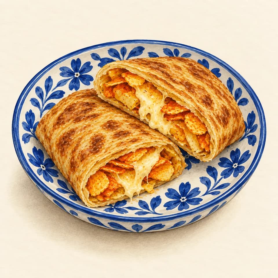 Editorial illustration of Cheese and Oman Chips paratha