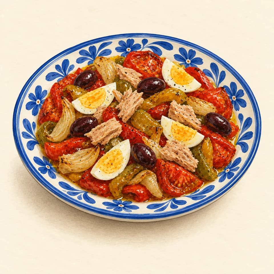 Editorial illustration of Grilled Tunisian salad