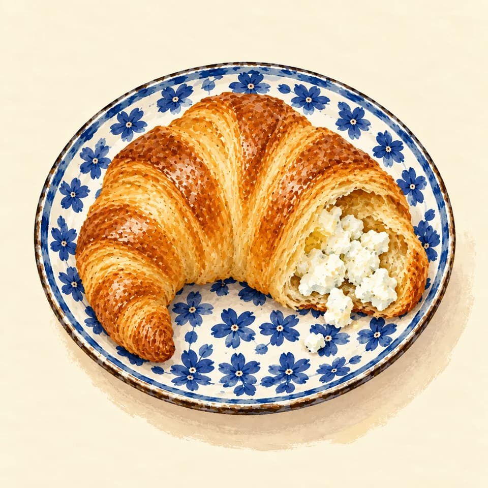 Editorial illustration of Feta cheese croissant